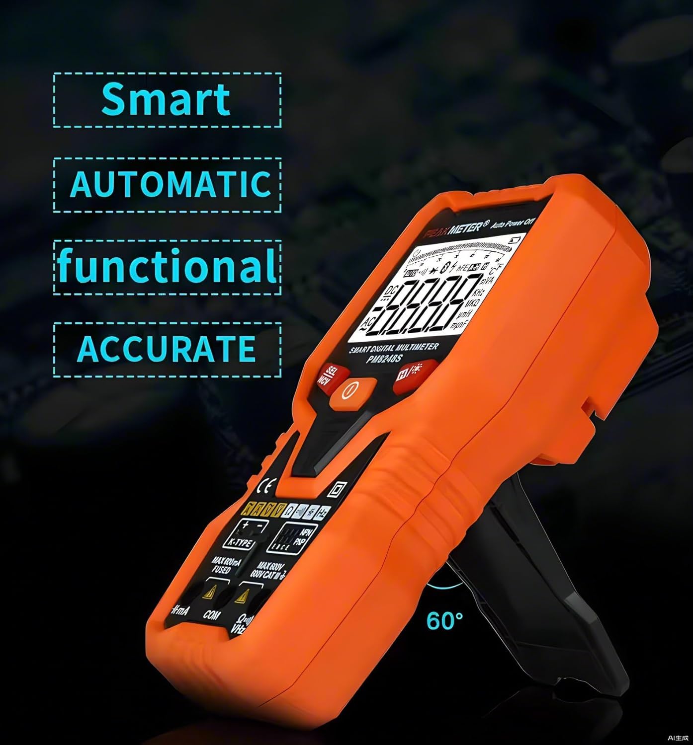 PM8247S PM8248S Digital AC DC Multimeter Smart AutoRange Professional Digital Multi Meter Ammeter Voltmeter with NCV Frequency Backlight Full Automatic Multi-Meter(PM8247S)