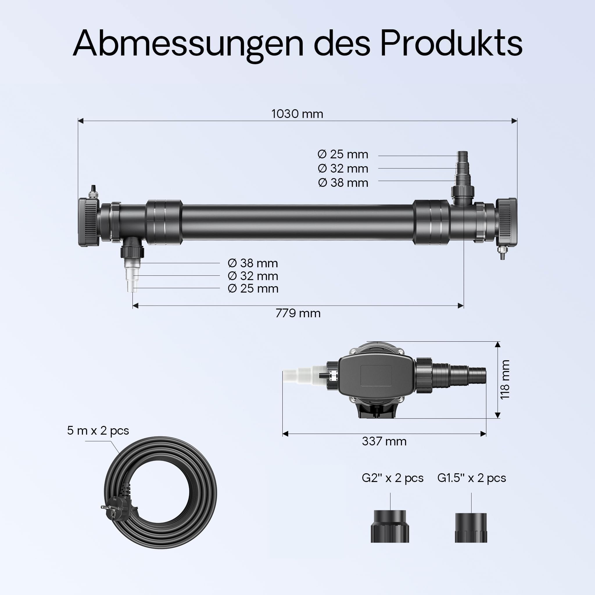 SunSun CUV-672 Teichklärer 8000 l/h / 72 W UVC, Vorklärgerät für Teichfilter & Teichpumpe, Wasserklärer mit UV-Lampe, Lichtfilter zur Algenbekämpfung