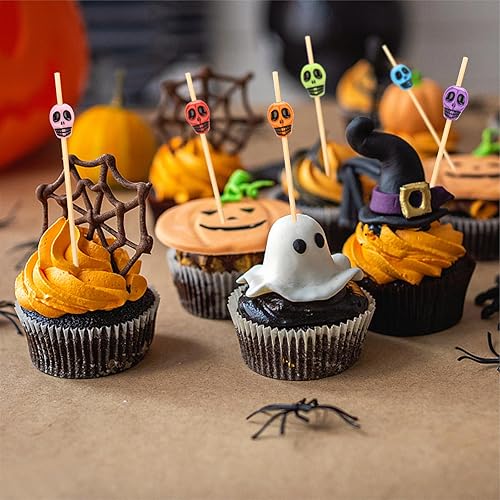 Miniatura 4 de 200 palillos de cóctel de calavera, palillos de dientes de calavera de Halloween para aperitivos, accesorios de tablas de charcutería, brochetas de