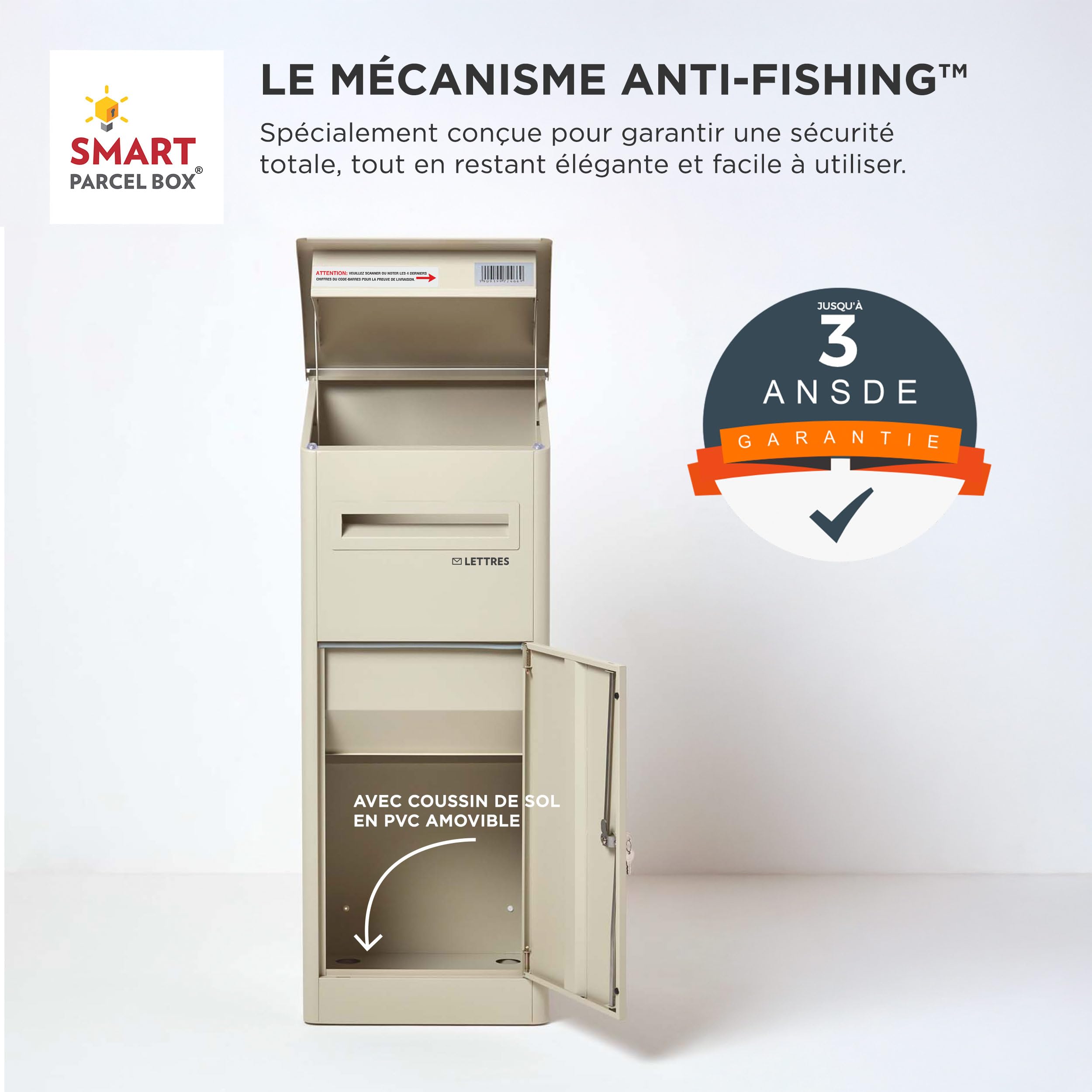 SMART PARCEL BOX Boite aux Lettres sur Pied, Boite à Colis extérieur, Acier galvanisé, Extra-Large, Serrure 3 clés, Beige, 43 x 41 x 110 cm