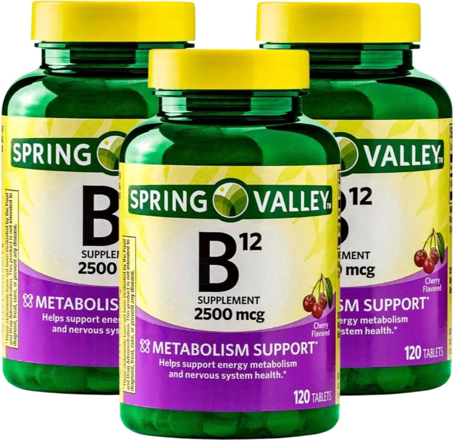 Vitamin B12 2500 mcg – 120 Quick-Dissolve Tablets Cherry Flavor, B12 Vitamins for Men and Women, Vegan B12 Supplement, Gluten Free Vitamin B12 Tablets (Pack of 3)