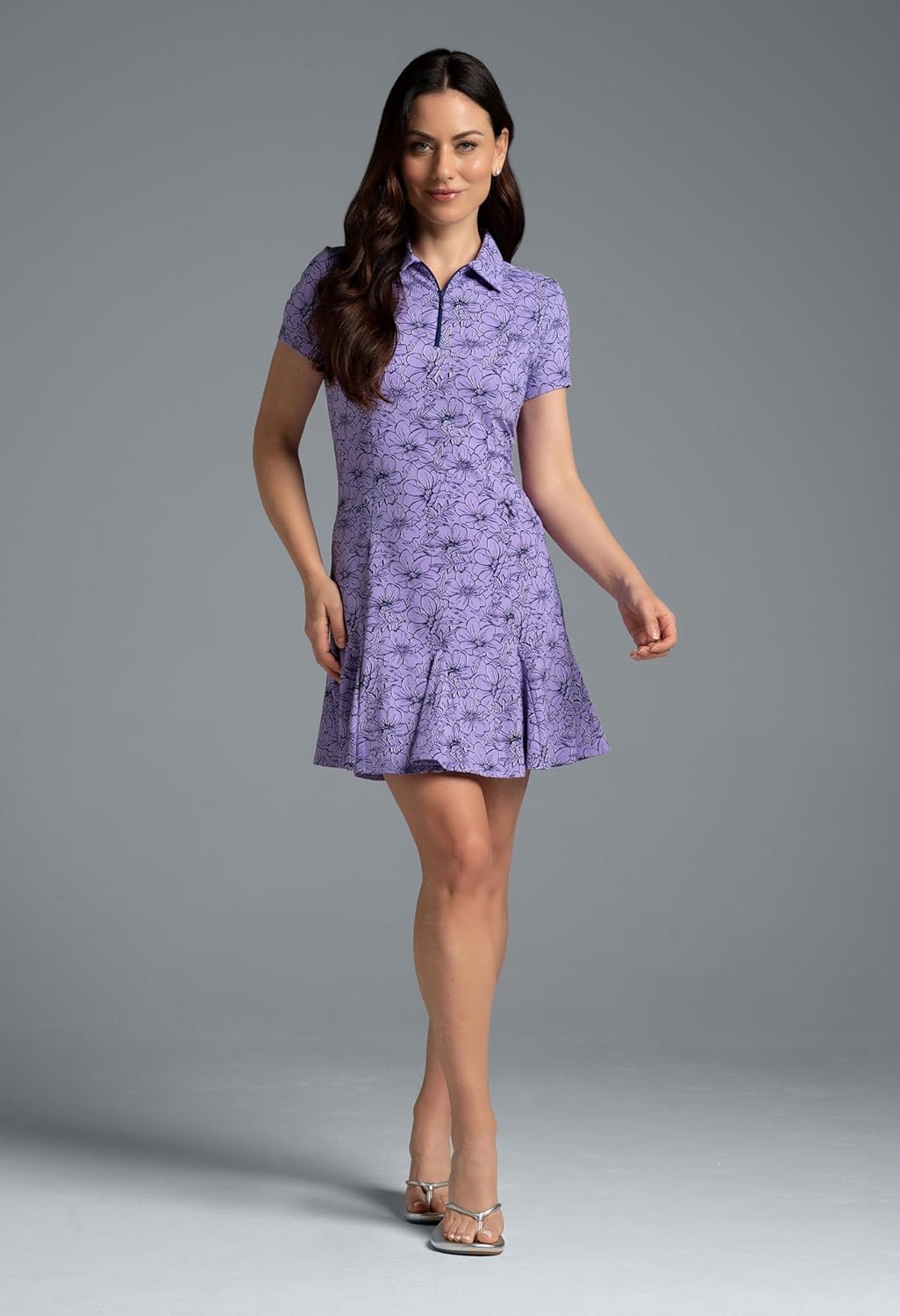 IBKUL Athleisure Wear Sun Protective UPF 50+ Icefil Cooling Diana Print Short Sleeve Godet Dress - 69930 - Image 8