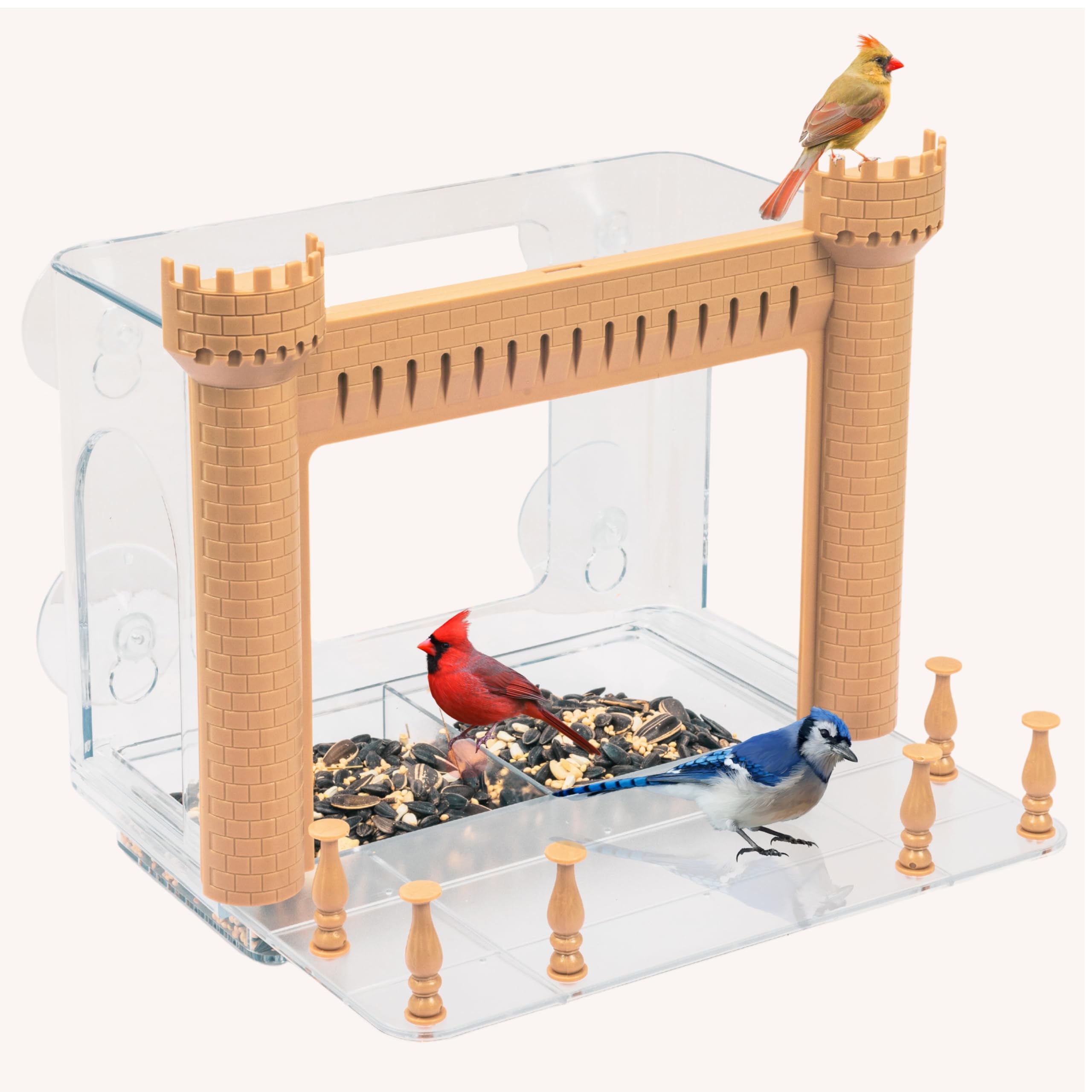 Nature Anywhere Window Bird Feeder with 4 Suction Cups, Medieval Castle Design