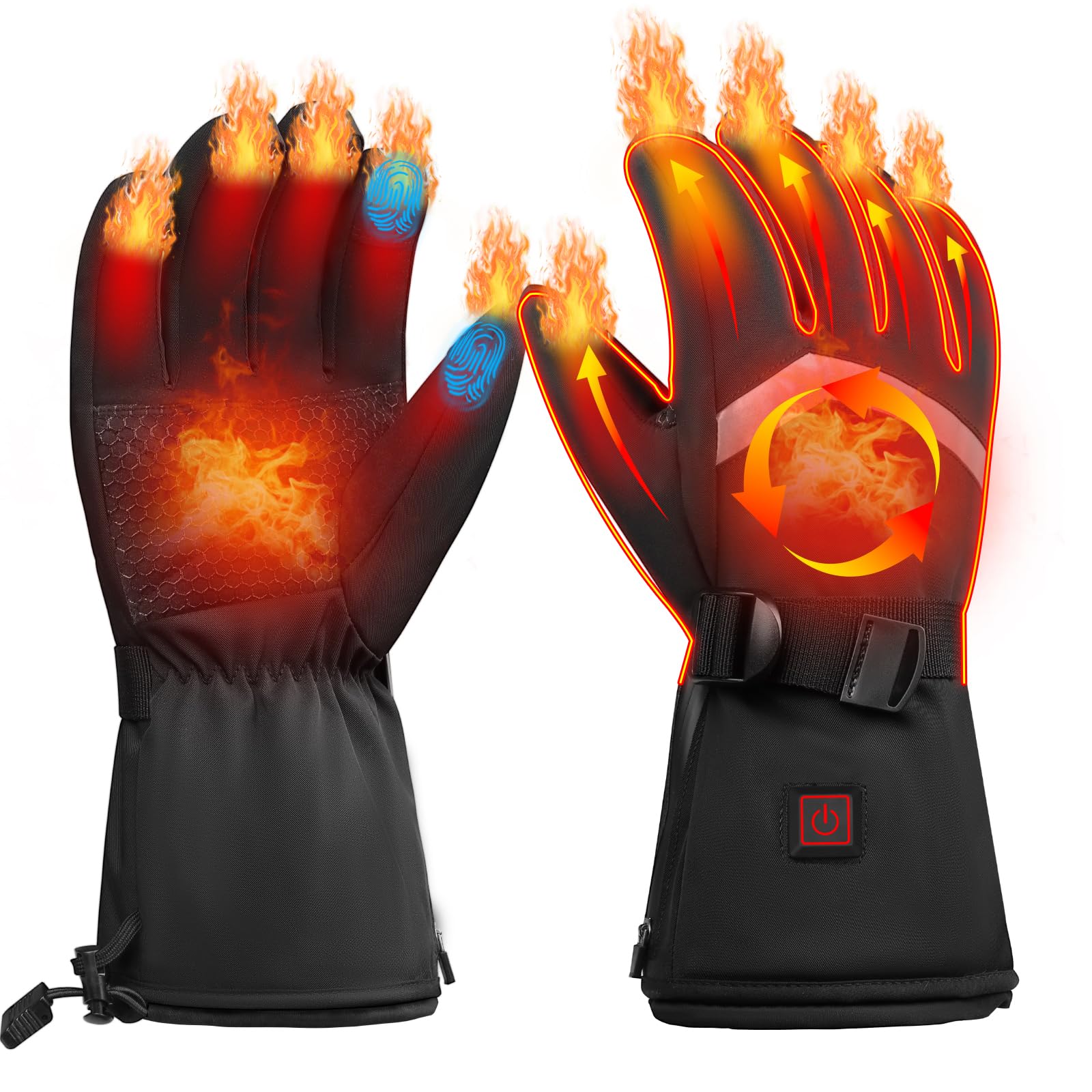 Gants Chauffants Rechargeables Homme Femme, 3 Températures Réglables Tactile Imperméable, Gants Chauffants pour Ski Moto Randonnée Hiver, Taille M/L/XL