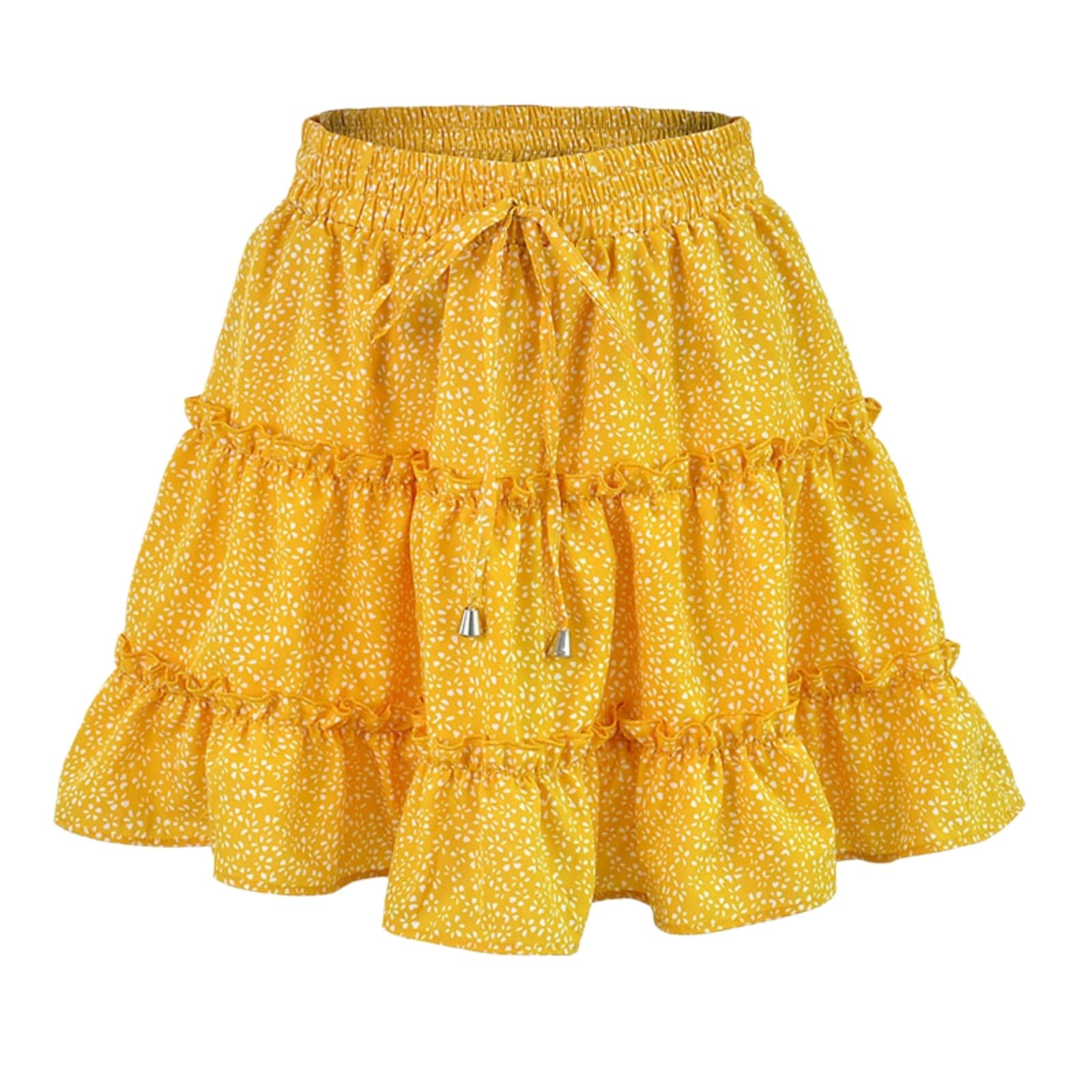 Mini jupe fleurie à volants coupe trapèze fluide avec taille élastique
