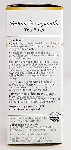Miniatura 4 de Celebration Herbals Bolsas de té de raíz de zarzaparrilla orgánica, 24 unidades