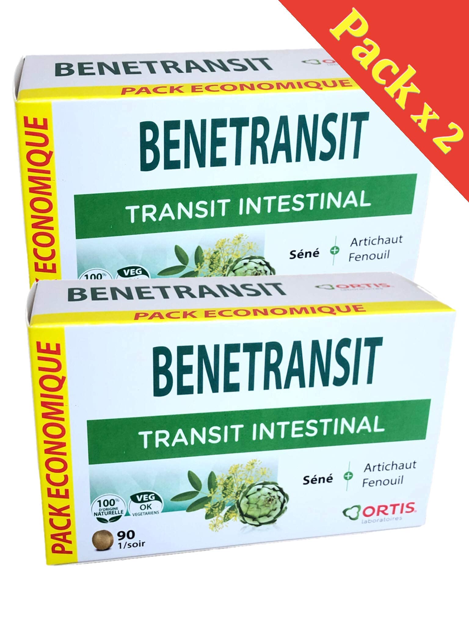 Ortis - Benetransit Pack ECO - Stimule et régularise le transit intestinal - Lot de 2 Boites de 90 comprimés (2)