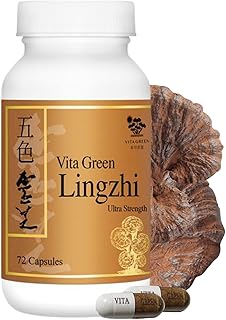 Vita Green Lingzhi Mushroom Supplement (五色靈芝) – Pure Reishi with Natural Antioxidants for Wellness, Energy, and Immune Support for Men & Women – 72 Capsules