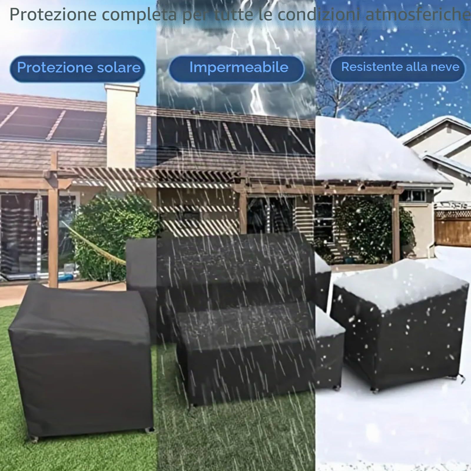 Coperture per mobili da giardino, resistenti, in tessuto Oxford 420D, impermeabili e antivento, con cinghie regolabili, per sedie da esterno, divano, tavolo, protezione da pioggia, neve, sole e