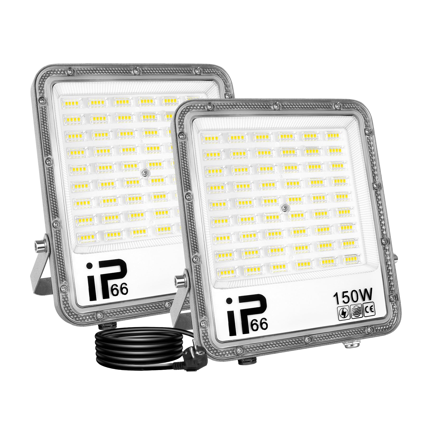 SKYWORLD 2 x LED Strahler Außen mit Stecker, 150W 15000LM LED Außenstrahler | 6000K Kaltweiß LED Fluter Flutlicht Wasserdicht Scheiwerfer für Garten, Innenhöfe, Hinterhof, Auffahrt, Türen, Garage, Flur