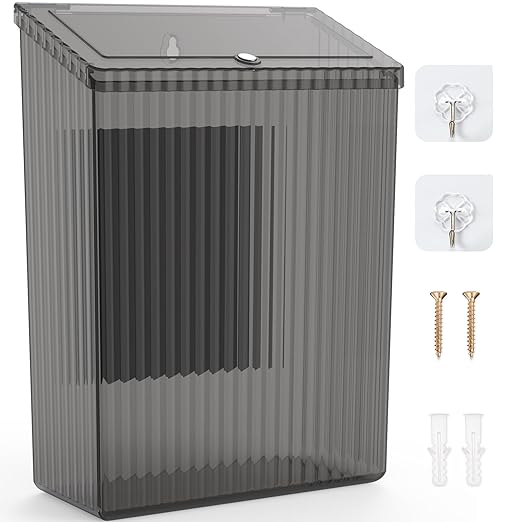 Sealegend Magnetic Slim Trash Can Wastebasket with Lid, Lint Bin, Storage Bins Perfect for Kitchen, Fridge, Cabinet, Bathroom, Laundry Room Organization, Black