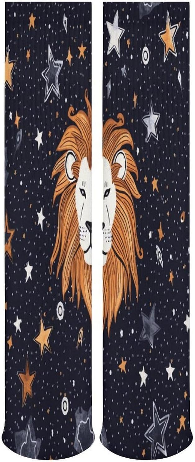 Lion And Stars Crew Socks High Stocking Thermal Socks | Tube Socks-Breathable-Moisture-Soft-wicking for Hospital Pilates Yoga for women men Grippy for office and daily walking