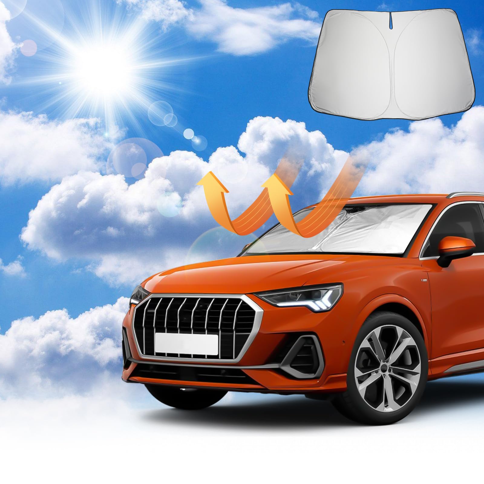 Osłona przeciwsłoneczna na przednią szybę, kompatybilna z Audi Q3 F3 2019-2023 i Audi Q3 8U 2013-2018, przednia osłona przed promieniami UV, składana osłona przedniej szyby