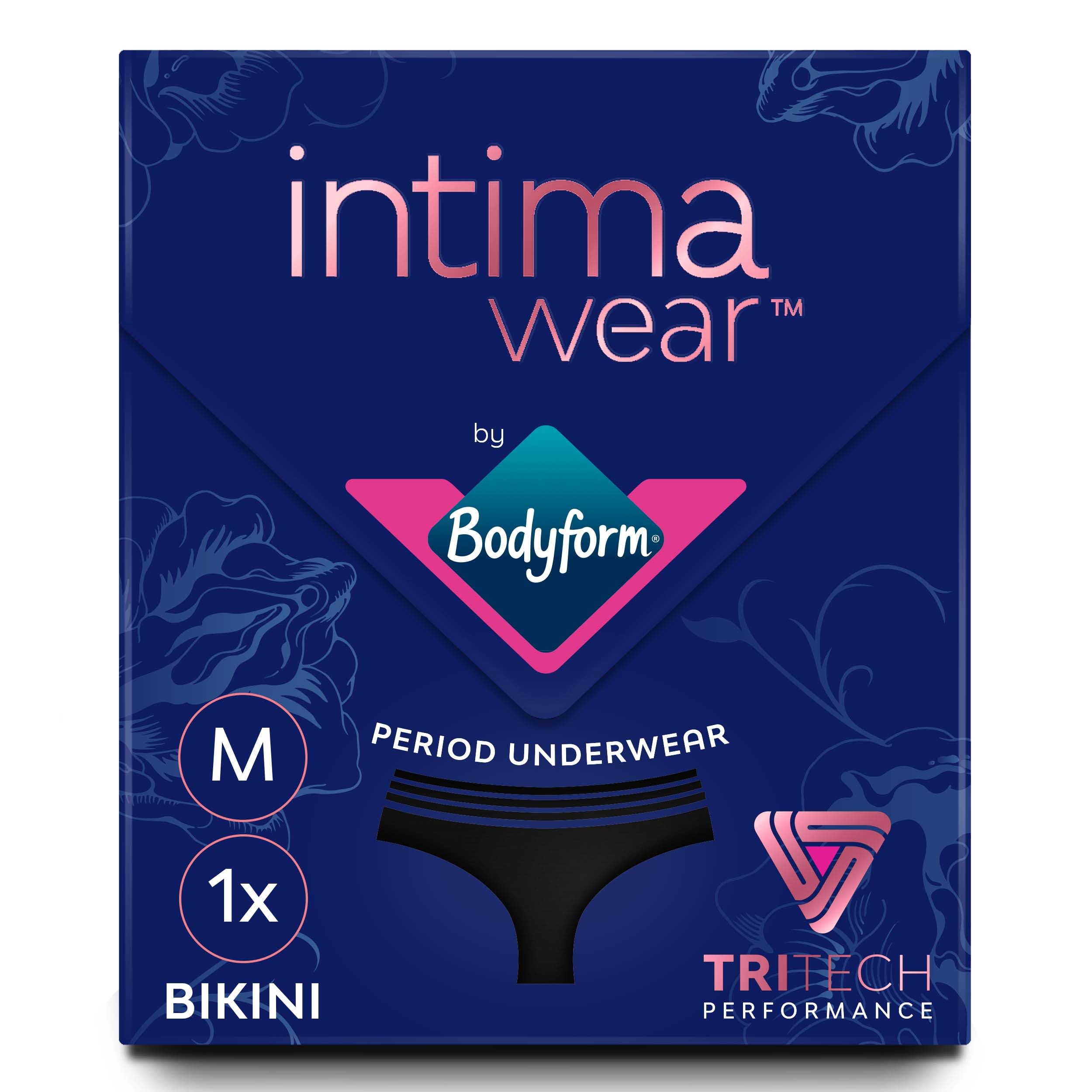 Bodyform Washable Period Pants - for Up to 12 Hours of Protection Black Menstrual Underwear for Moderate Flow, Bikini Cut Pack 1, Size XL