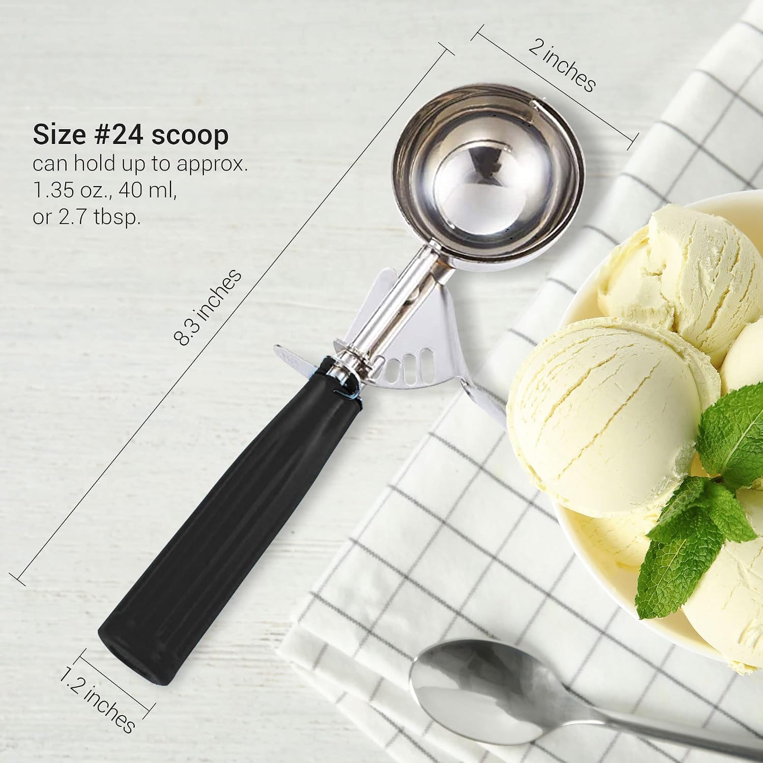 Meadow Lane #24 Ice Cream Disher Scoop, Stainless Steel, Black