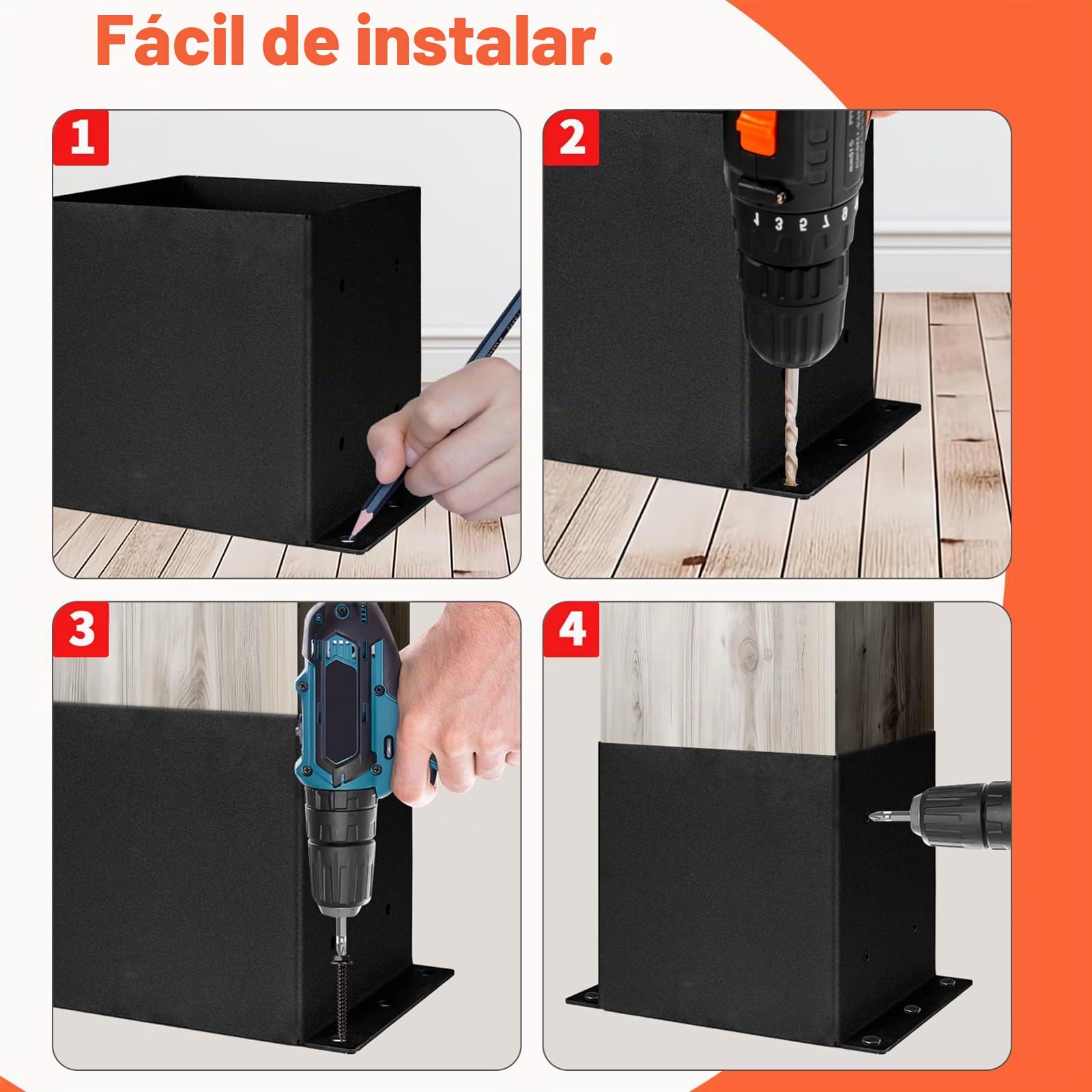 4 Piezas 6"x6" Bases de Poste Ajustables,Tamaño Interior 5.6"x5.6" | Soporte de Poste de Pérgola para Valla de Madera,Anclajes de Poste para Rieles de Terraza,Cubierta, Buzón