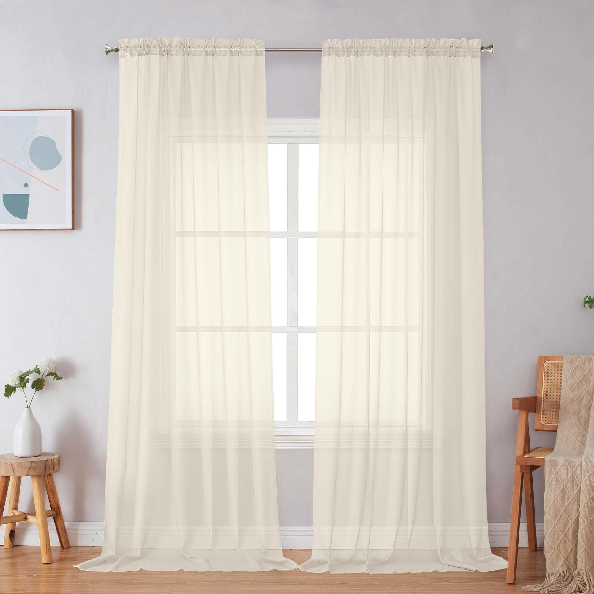Simplebrand Cream Sheer Curtains 96 Inches Long 2 Panels Light Filtering