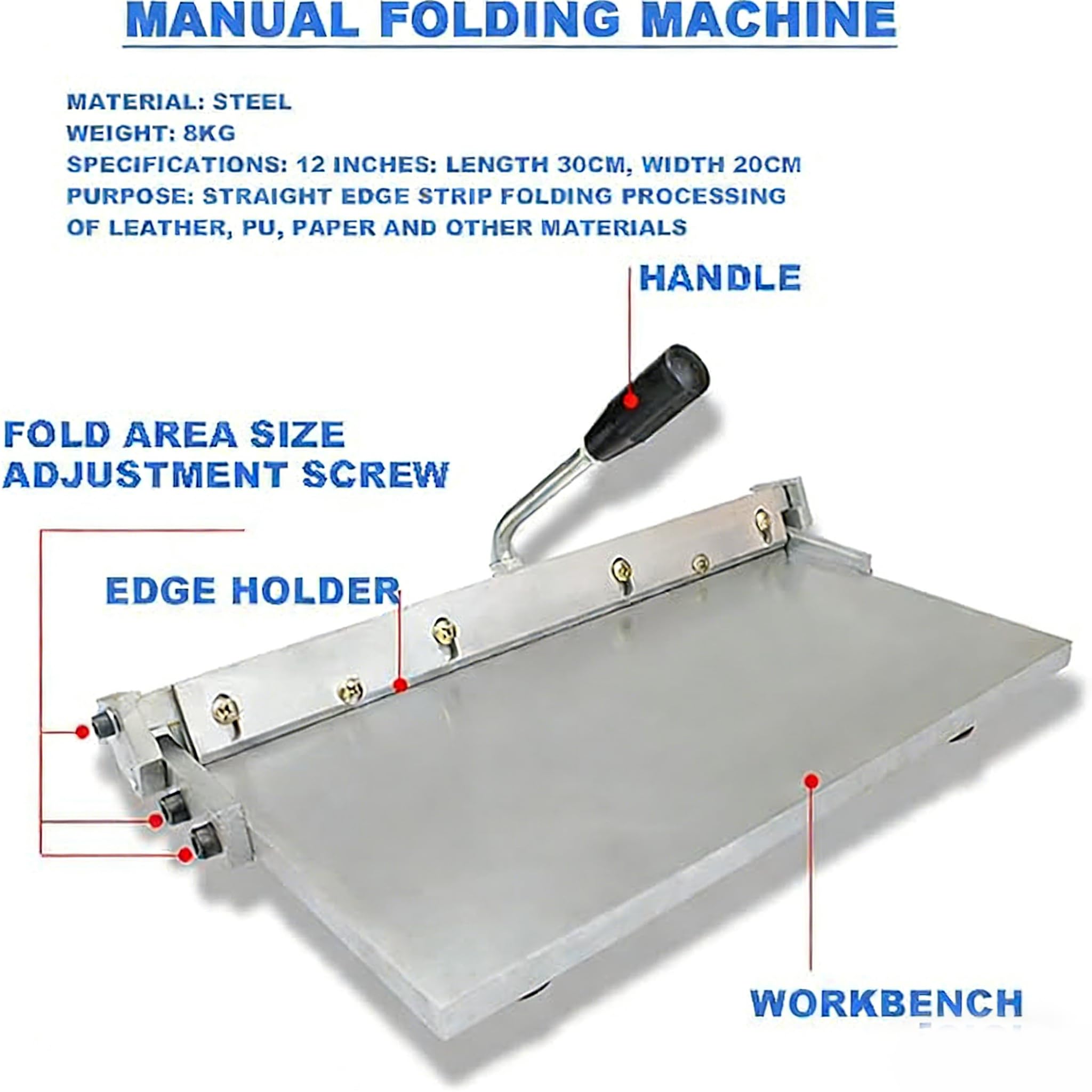 Plieuse manuelle en cuir - Outil de pliage de bords 30 x 20 cm pour cuir, PU et papier pour pliage de bandes droites et travaux manuels