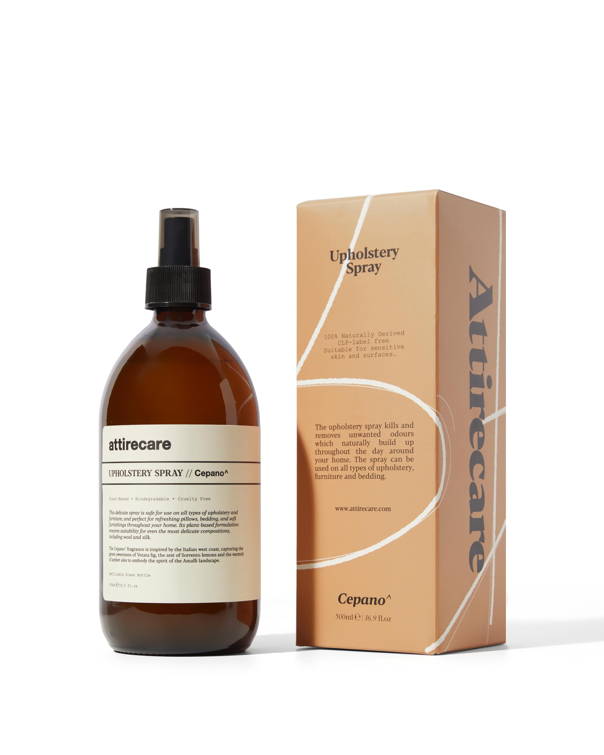 Attirecare Upholstery Spray - Cepano (Fig, Lemon & Amber) - Plant-Based Odour Neutralising Interior Fabric Refresh - Fibre-Safe, Naturally Fragranced, No CLP Labelling Required - 500ml
