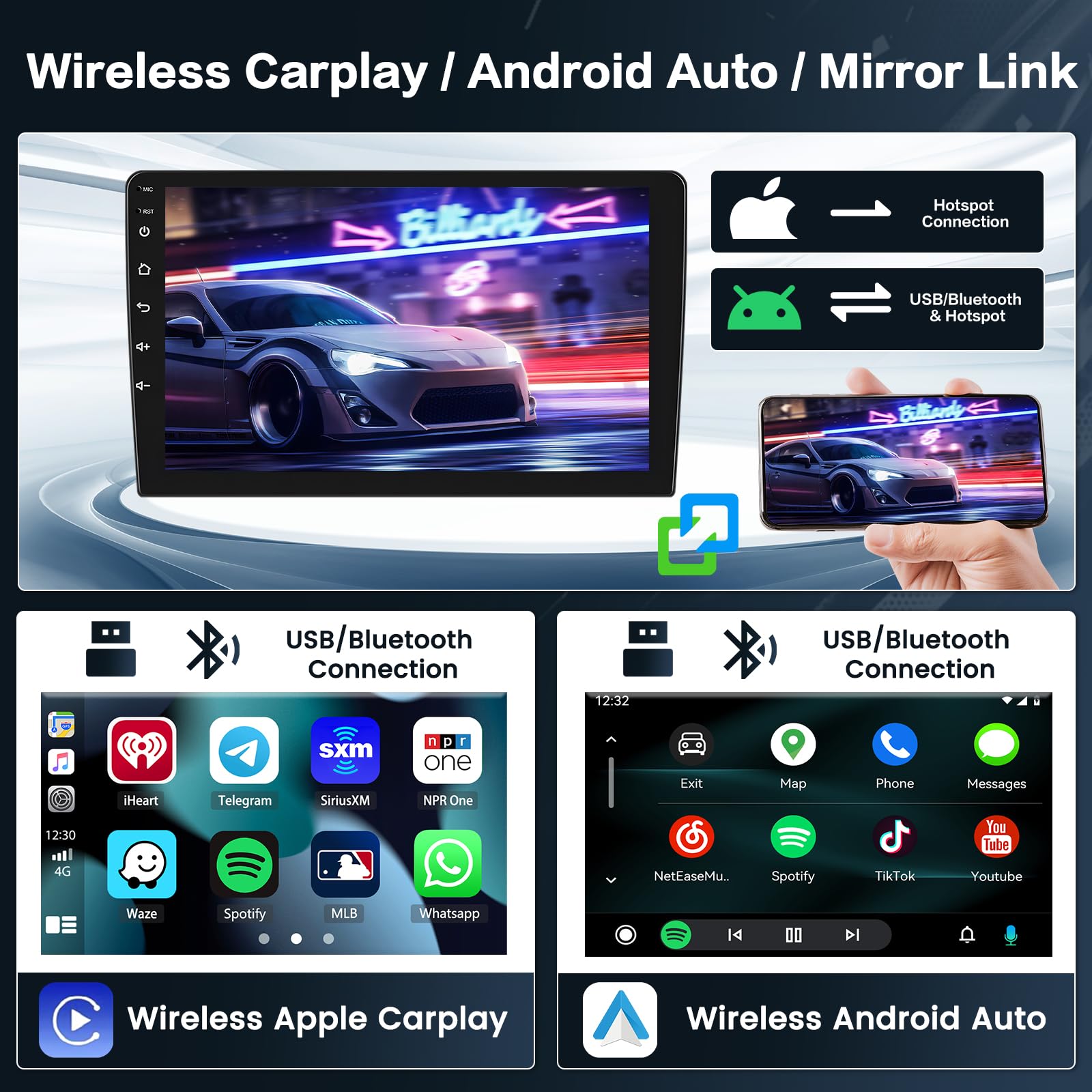 Inefala 8 Cœurs 4+64G Radio Android 15 pour Toyota Aygo/Peugeot 107/Citroen C1 2004-2014, Écran Tactile HD de 10,1 '' avec CarPlay sans Fil et Android Auto, Navigation GPS, Caméra Arrière AHD, FM/RDS