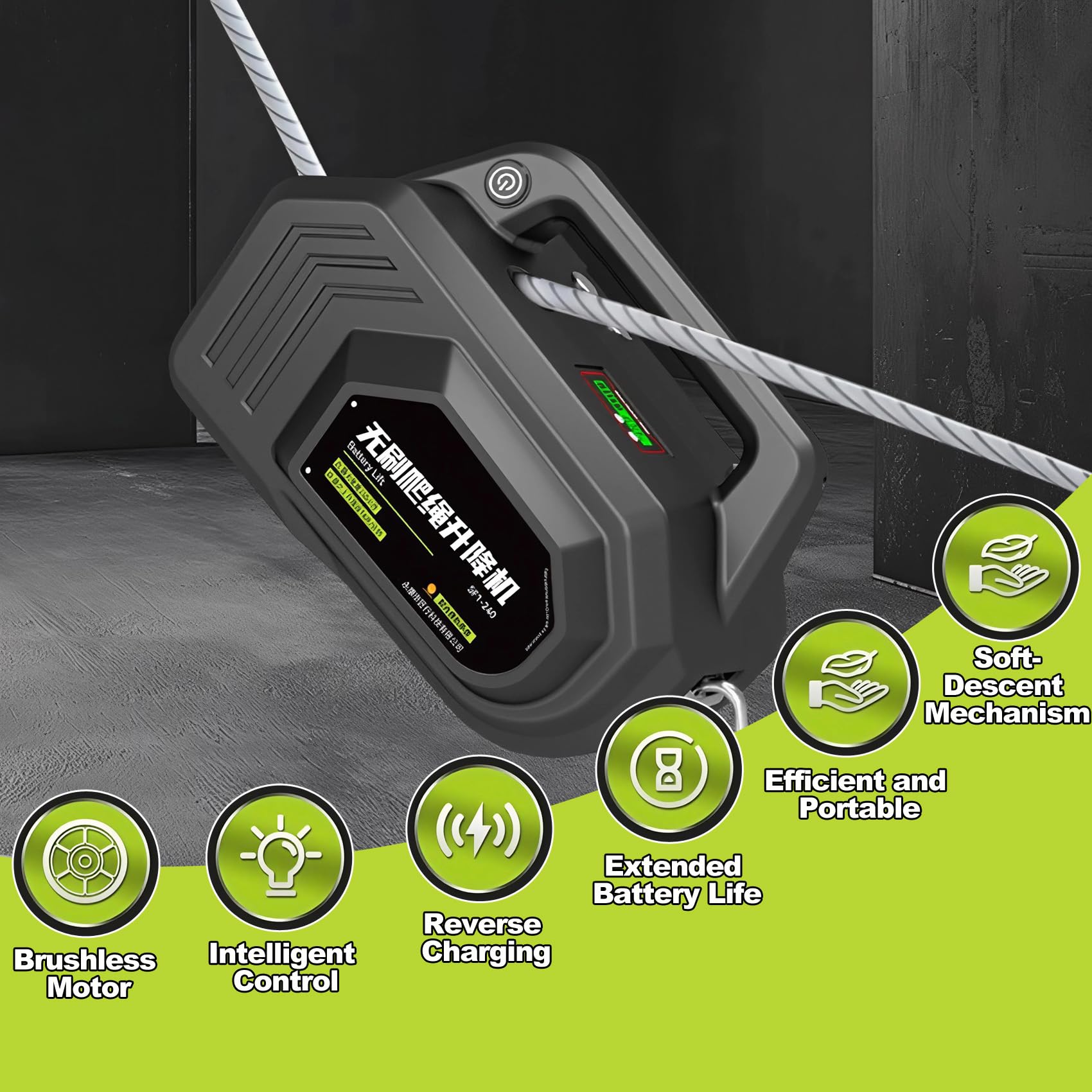 800w,Polipasto eléctrico de 300 kg, 20 m, Motor silencioso sin escobillas, Ligero, con Control Remoto de 150 m, elevación rápida y Estable de 14 m/min