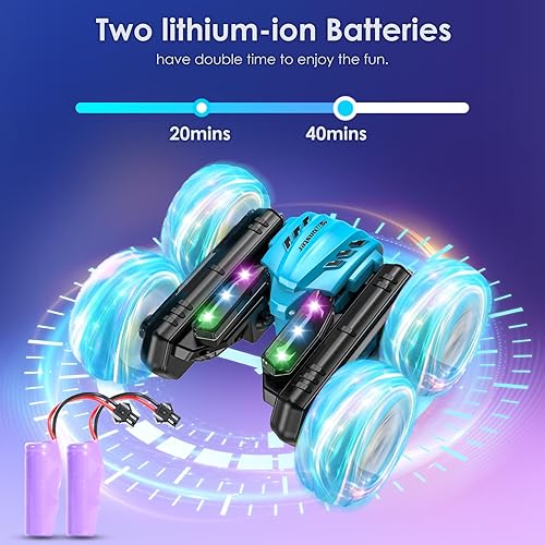 Miniatura 5 de BOBUEXER Camión a control remoto para niños, auto de acrobacias a control remoto de 2.4 GHz con luces de rueda, faros, efecto de personajes