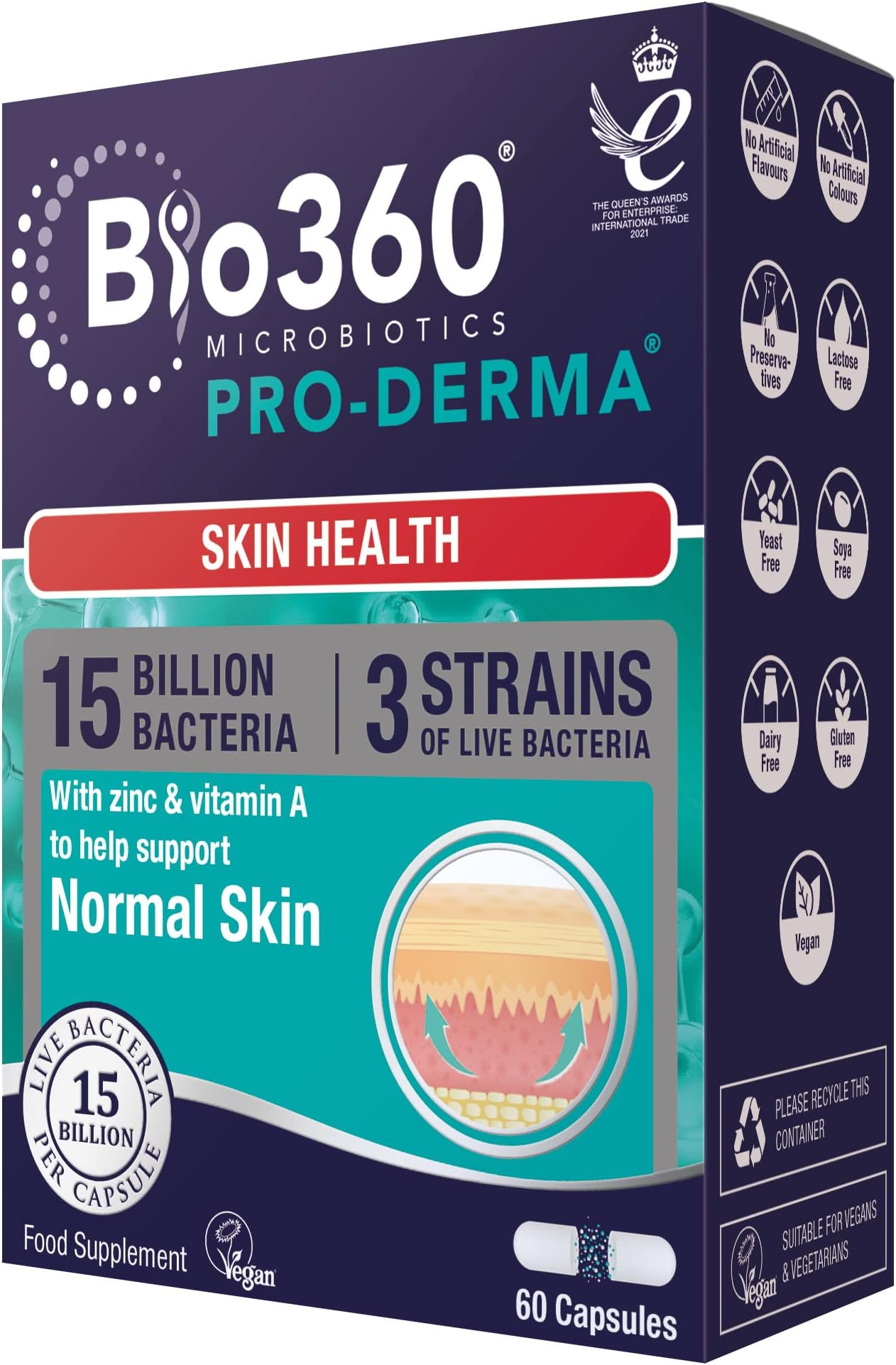 Natures Aid Bio360 Pro-Derma (15 Billion Bacteria), from Natures Aid, Skin Health, 60 Count (Pack of 1)