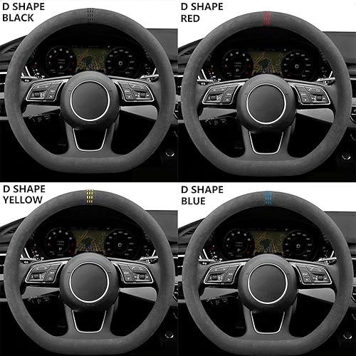 Miniatura 4 de ZIRIA Funda negra para volante de automóvil, para Audi A4L A6L A3 A1 Q2 Q3 Q5 Q7 Q8 A5 A7 A8L B6 B7 B8 Accesorios interiores de coche