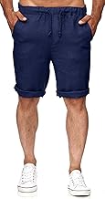Runcati Men's Linen Bermuda Shorts Short Lightweight Elastic Waist Casual Shorts with 2 Pockets Summer
