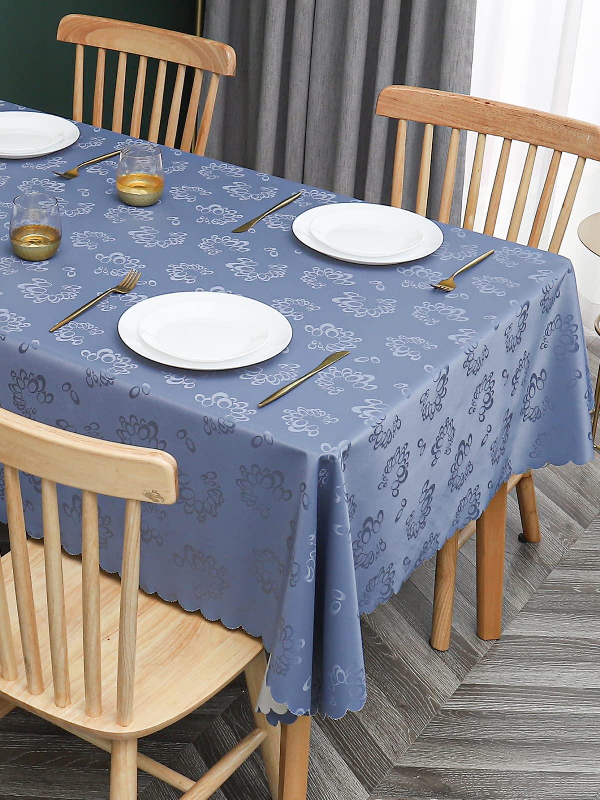 Tovaglie Rettangolare PVC Antimacchia Impermeabile Ristorante Tovaglia,campanelli Eolici Blu,140x220cm
