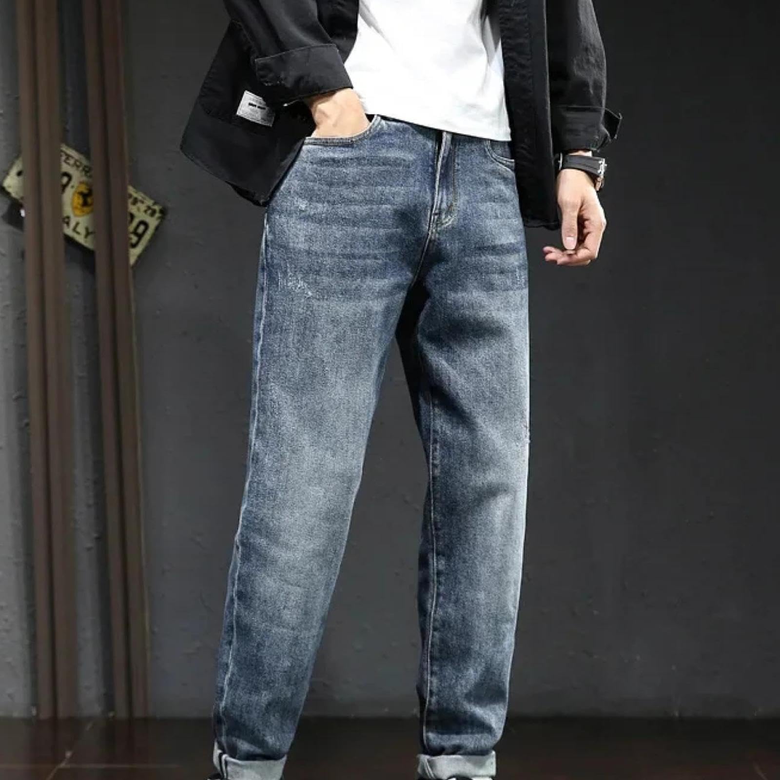 Jeans Pantalon Jeans Mit Geraden Beinen Für Männer Locker Sitzende Schlankernde Große Lässige Bequeme Jeanshosen