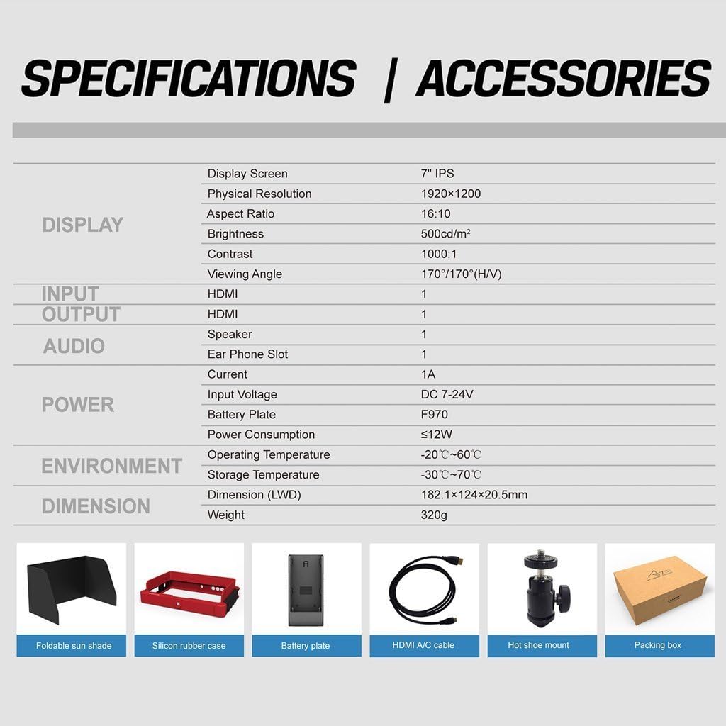 LILLIPUT A7S 7" 1920x1200 IPS Screen Camera Field Monitor 4K 1.4 HDMI Input output Video with Black Rubber Case Best Field Monitor (LILLIPUT USA OFFICIAL SELLER for full warranty)