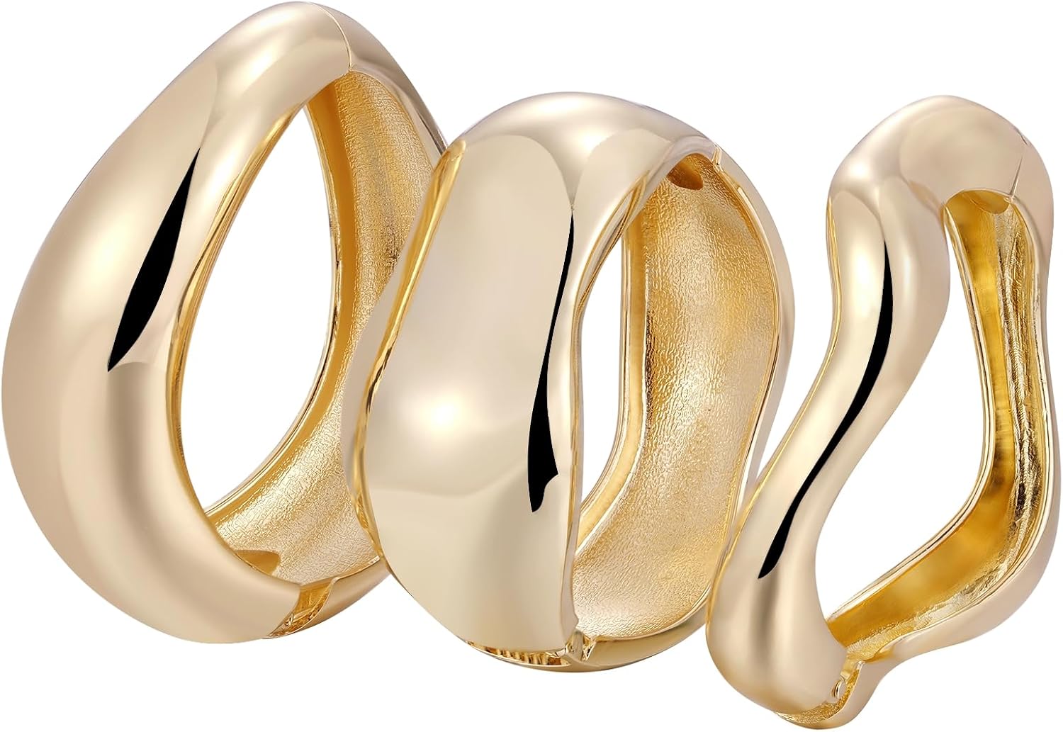  Chunky Golden Bangle Bracelets Set for Women, Trendy Wide Wrist Stackable Jewelry Bold Statement Cuff Bracelet