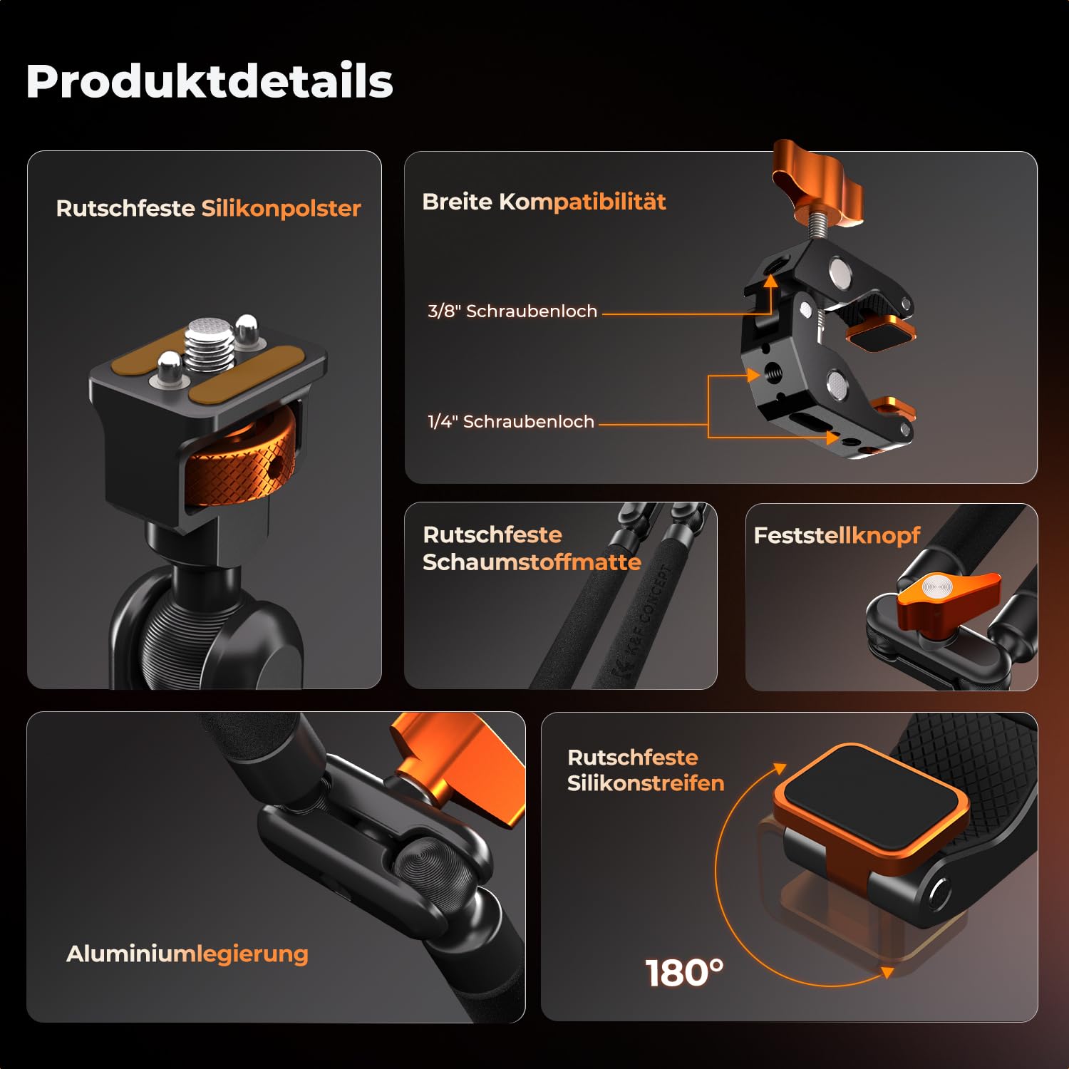 K&F CONCEPT 22" Magic Arm mit Klemme, Spezial für Tischkamera, Monitor arm, Mikrofon arm, Handyhalterung mit Doppel Kugelkopf, Schwenkarm kompatibel mit iPhone Monitor Mikrofon Action Kamera Leuchte