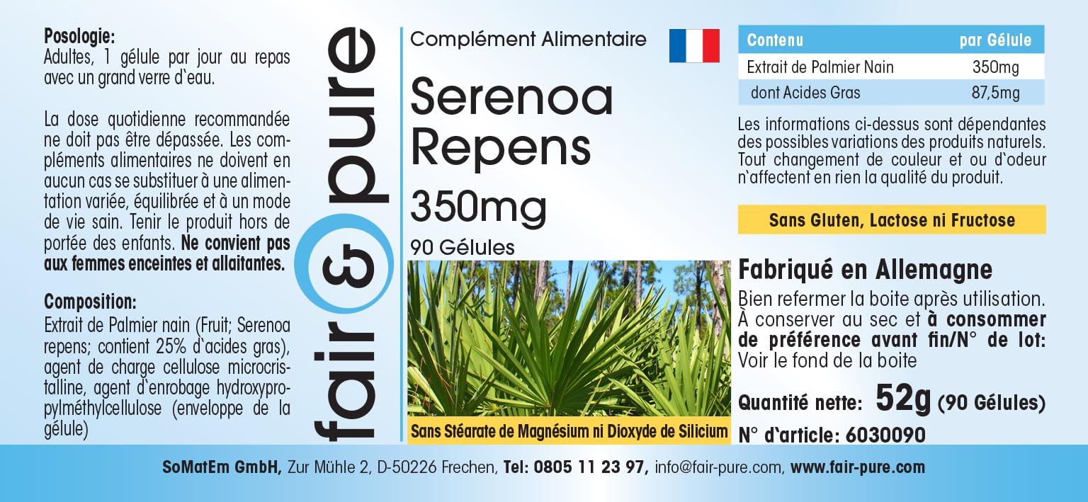Fair & Pure® - Saw Palmetto in capsule - Estratto di Serenoa repens 350mg con Beta-sitosterolo - 90 Capsule