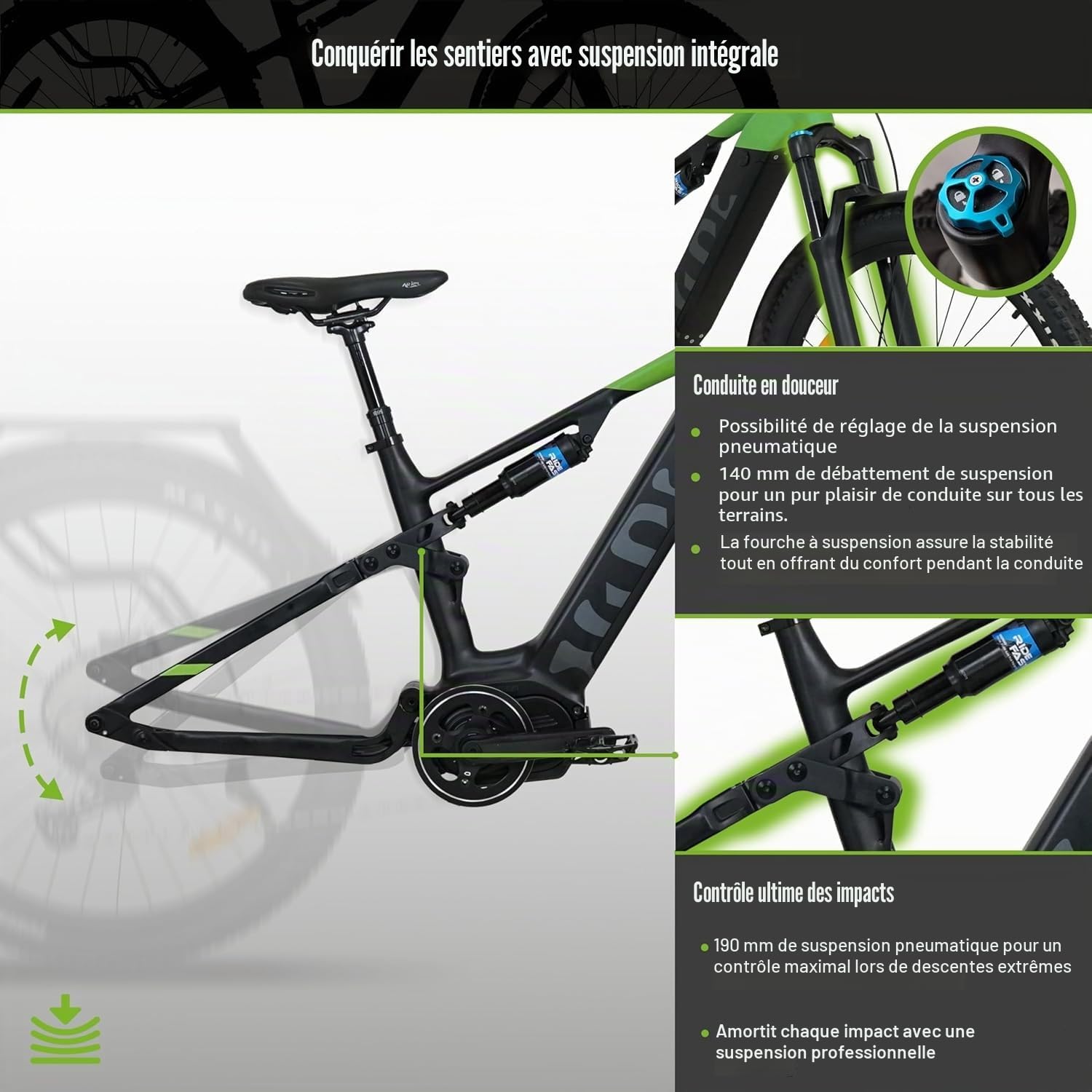 E-SUV M5T Centro Vélo électrique 29" avec Moteur Central 110 Nm, 12 Vitesses, Suspension Avant et arrière, Find My, jusqu'à 180 km, vélo électrique pour Homme et Femme avec Porte-Bagages