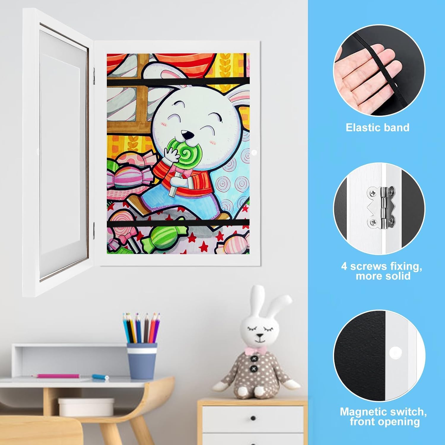 Litimkat 2Stück Kunstbilderrahmen für Kinder A4Frontöffnungs-Fotorahmen aus Holz,Platz für über 150 Kinderzeichnungen, Ideal zum Aufbewahren und Präsentieren von Kinderzeichnungen und Kunstwerken Weiß