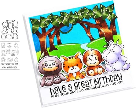 Animal Party Clear Stamp and Die Sets for Card Making, 1 Set