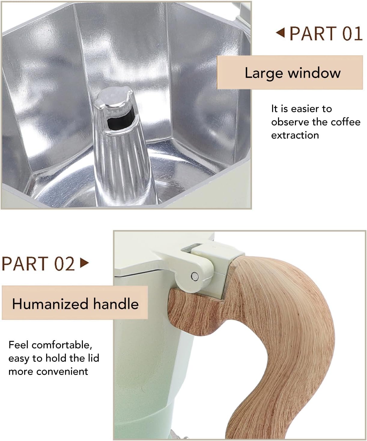 AYNEFY Stovetop Coffee Maker, Aluminum Construction Coffee Pot 150ml Capacity Compact Design Coffee Machine Easy to Use Coffee Maker for Brewing Traditional Coffee (Gradient Green)