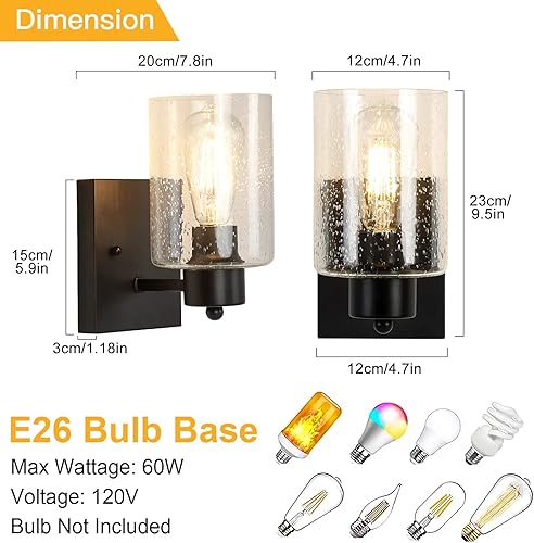 Miniatura 5 de Depuley 1 luz de aplique de pared en negro mate, iluminación industrial para tocador de baño, lámpara de montaje en pared estilo granja vintage