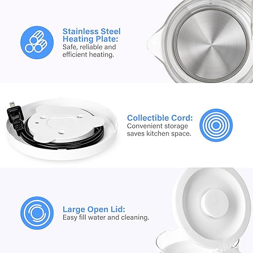Miniatura 6 de Hervidor de té eléctrico de acero inoxidable, hervidores eléctricos para agua hirviendo, hervidor eléctrico de 1.7 L, caldera de agua inalámbrica
