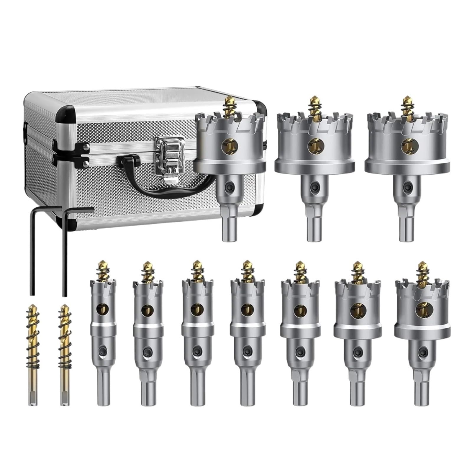 Set di 10 seghe a tazza TCT da 16-53 mm, in carburo for metallo/plastica/ferro, con trapano e chiave inglese