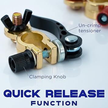 1 Pair Car Battery Terminal Connectors, Quick Release Battery Connectors, Cable End Connector Compatible with Car, Truck, Boat etc, Top Post Battery Terminals End Clamp Set by KeeRoarin