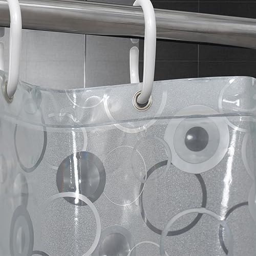 Miniatura 6 de AooHome Cortina de ducha pequeña de plástico  Cortina de ducha de baño con diseño de círculo 3D de EVA con ganchos, imanes inferiores, 10 G