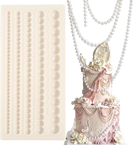 1 molde para fondant de cadena de perlas hemisféricas para decoración de bordes de pasteles, moldes de silicona de perlas de chocolate, adecuado