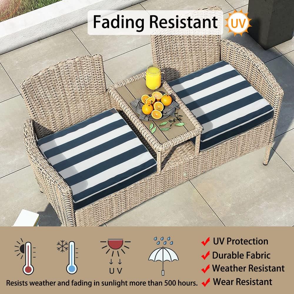 Magpie Fabrics Indoor Outdoor Cushion Cover Replacement 2 Pack, NO Insert! Water Repellent Slipcover with Ties Christmas Decor for Patio Garden Chair Seat Sofa Bench Wicker(Navy White, 20x18x4 Inch)