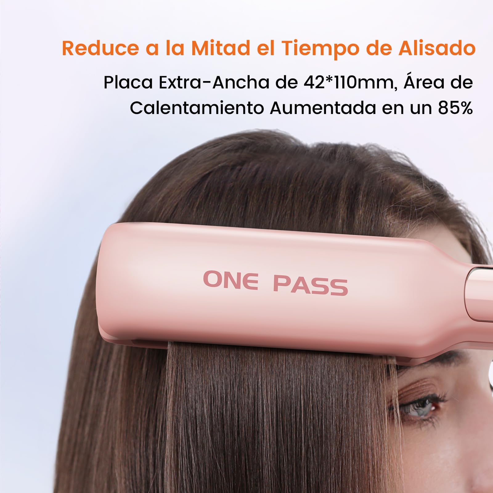 Faszin Plancha de Pelo con Placa de 42 mm de Ancho, Plancha de Titanio con Iones Negativos, Pantalla LED, Calentamiento Rápido de 30 s, Temperatura Ajustable de 11 Niveles (130-230 ℃) - Rosado