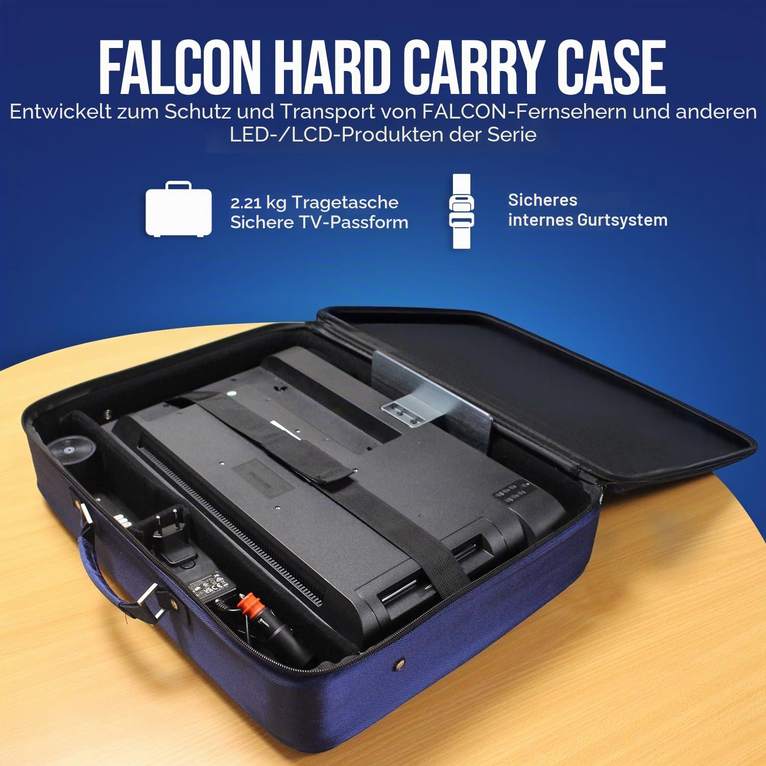 Falcon Schutzhülle für Camping-Fernseher – harte Tragetasche für Camping, Wohnmobil & Wohnwagen, blau, 24-27 inches, Klassisch