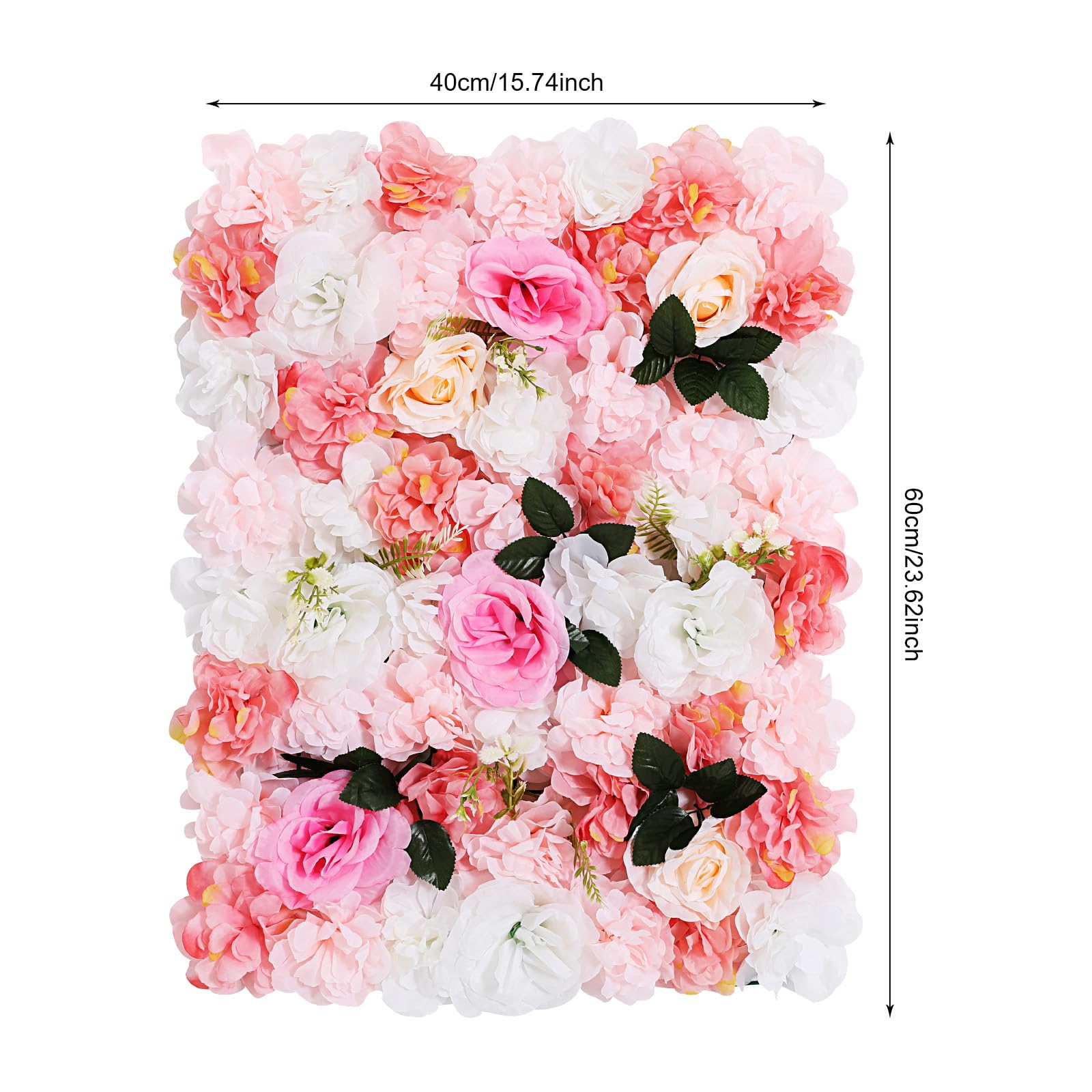 Künstliche Blumenwandpaneel Hochzeit Deko 12er Set, 60x40 cm | Seidenstoff, Wanddeko Blumen, für Valentinstag, Zuhausedekoration