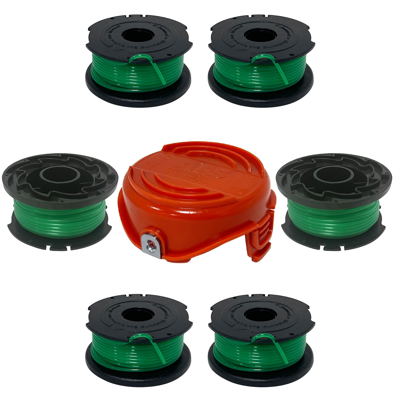 Aporozona 6PC SF-080 SF080 gh3000 Replacement Spool for Black Decker GH3000, GH3000BM, GH3000R, LST540, LST540B, 90588459N SF-080-BKP Spooled + 1PC 90583594N Cap